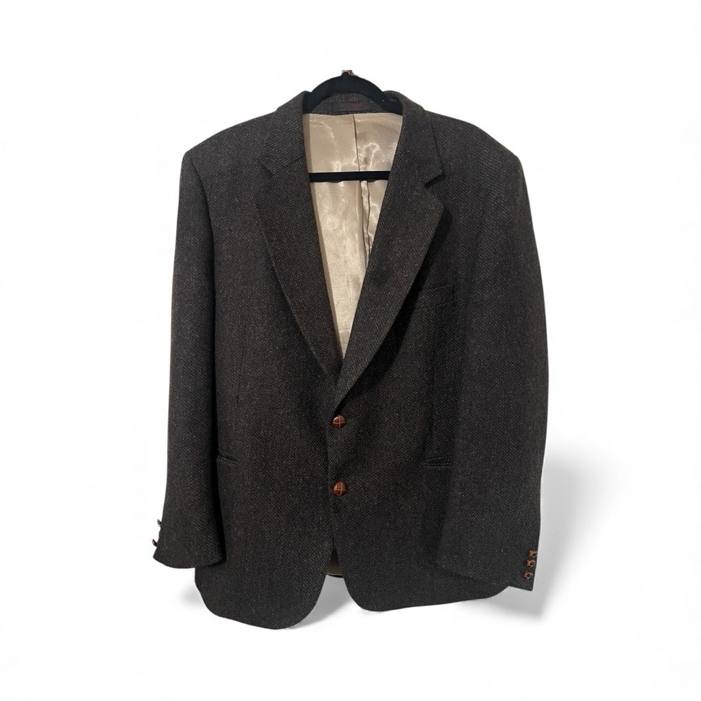 Men’s Vintage English Manor Herringbone Dark Brown Blazer|Rare Find|100% Wool